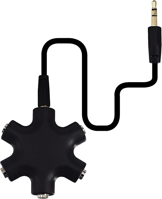 Headphone Splitter, 5-Jack 3.5 mm Audio Headphone Stereo Headset Adapter | Audio Earbuds Earphones Plug,5 Way 1 Male to 4 Female Splitter with 3.5mm Stereo Cable, for travel, class, movies, and games.