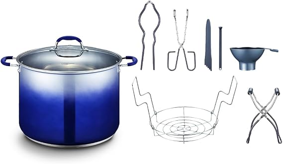 CONCORD 20 Quart Stainless Steel Canning Pot Set. Includes Canning Rack, Tongs, Jar Lifter, Funnel, Wrench, Lid Lifter, Mixer/Measurer (Induction Compatible)