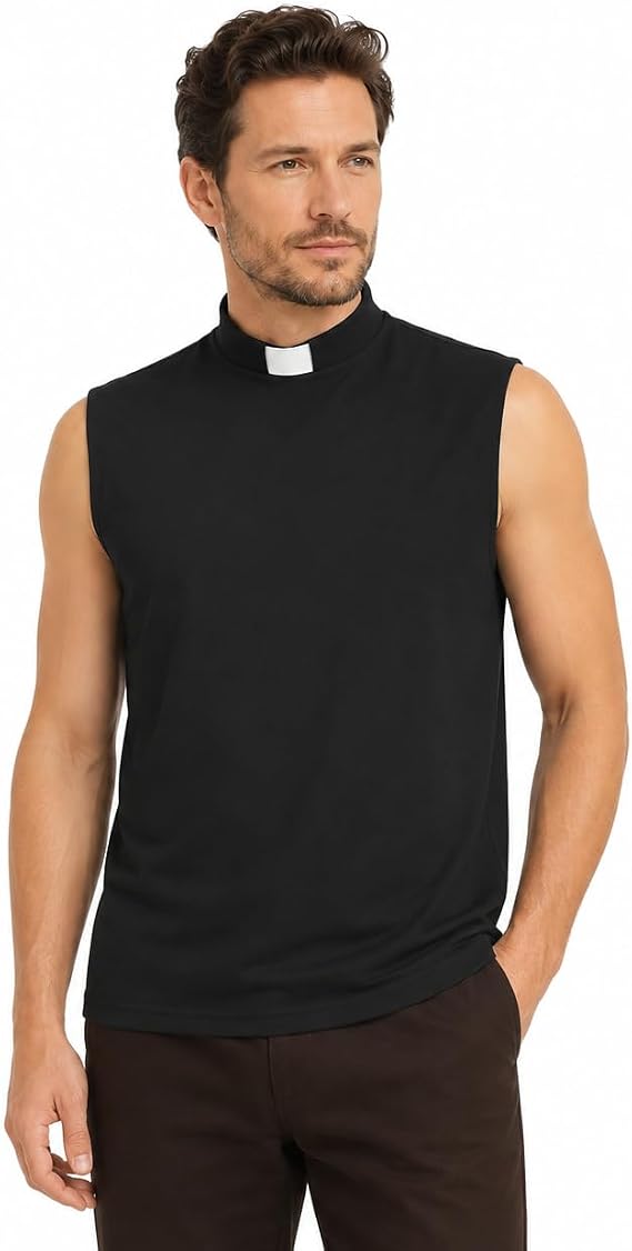 Clergy Shirts for Men Sleeveless Priest Shirt and Clergy Tab Collar Minister Priest Outfit Priest Costume Shirt Tops