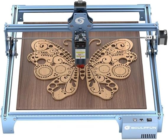 SCULPFUN S9 Laser Engraver, Full-Metal CNC Laser Engraving Machine with 5.5W High Precision 0.06mm Ultra-Thin Beam Diode Laser Cutter for Wood, Leather, Acrylic, Large Engraving Area 410x420mm