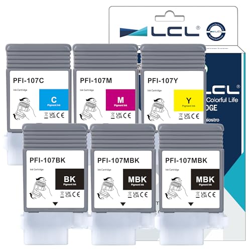 PFI-107 PFI107 Ink Cartridge Replacement for Canon PFI-107MBK PFI-107BK PFI-107C PFI-107M PFI-107Y for Canon ImagePROGRAF iPF670 iPF680 iPF685 iPF770 iPF780 iPF785 Printers 6-Pack, 130ml