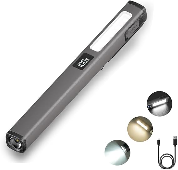 Rechargeable LED Pen Light, Outdoor Portable Multifunctional Work Light, 6 Mode White, 3500K Warm Lamp and Red Lamp, Equipped with Magnetic Attraction and Battery Level Display.