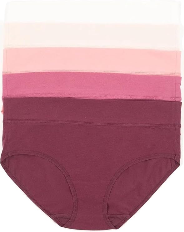 Felina Womens 5 Pack Pima Cotton Wide Waistband Hipster