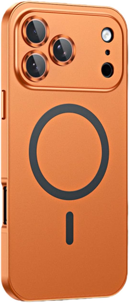 Magnetic Snap-On Aluminum Bumper Alloy Frame Case with Buckle for iPhone17 /Pro/Pro Max/Air, Supports Wireless Charging Anti-Collision Matte Protective Case (Orange,for 17air)
