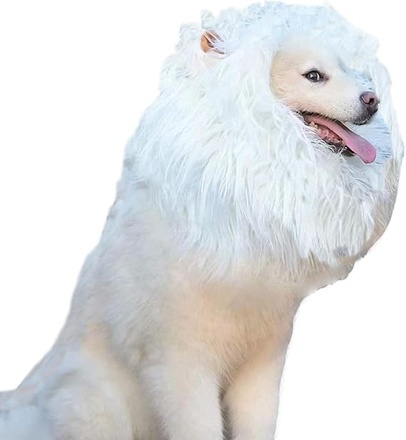 EHOTER Dog Lion Mane Costume Lion Mane for Dog Wig Adjustable Dog Halloween Costumes with Ears Dog Lion Mane Costumes for for Medium and Large Dogs Dog Halloween Costume (M,White)
