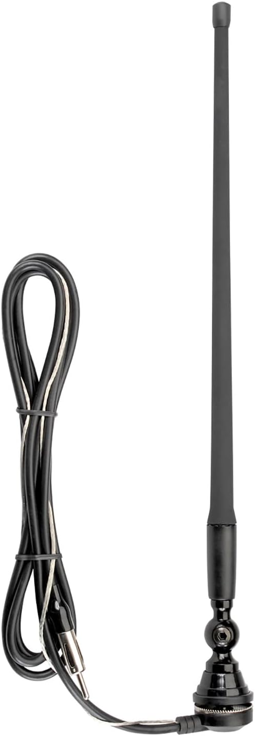 Rubber Antenna AM/FM for Car, RVs, Boat - 14" with 72" Cable, 180-degree Swivel Base