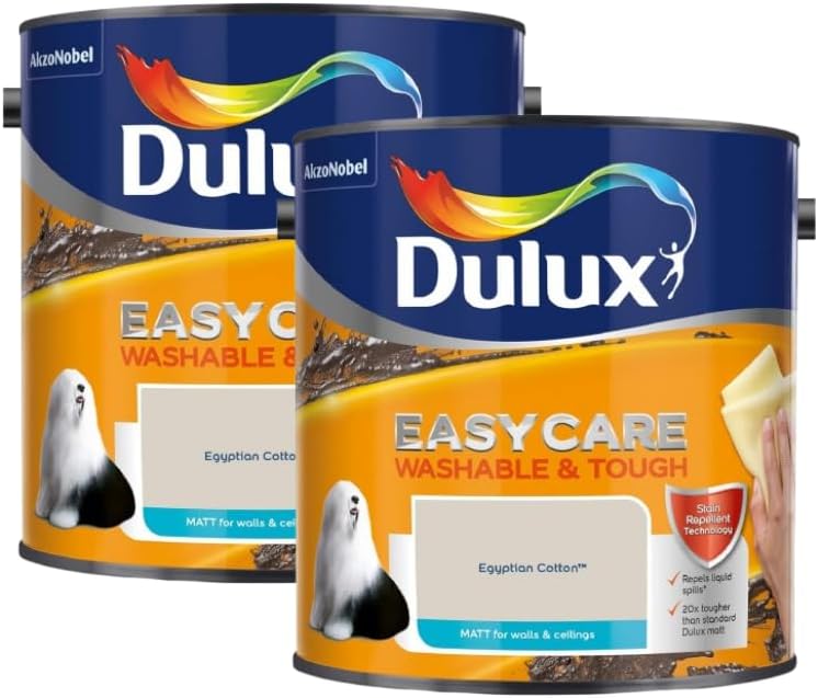 Dulux Matt Emulsion | Egyptian Cotton Paint For Walls And Ceilings | Egyptian Cotton 5Litre (2 x 2.5L) | Fully Washable Paint