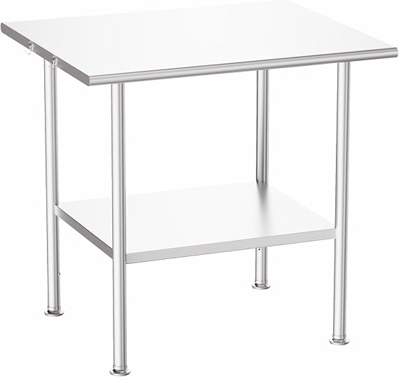 Atelicf NSF Stainless Steel Prep Table 30X36 inch, Rounded Flat Top | Commercial-grade table for restaurants, kitchens, food trucks, breweries, bars, garages, and outdoor BBQ