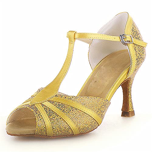 JIA JIA Y20524 Womens Satin Sandals Flared Heel Latin Salsa Performance Dance Shoes