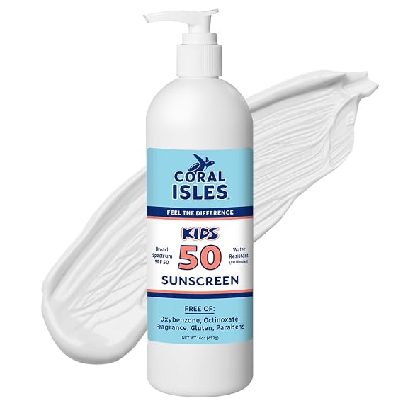 Coral Isles KIDS Sunscreen SPF 50 Lotion Reef Compliant UVA/UVB Waterproof 16 Fl Oz
