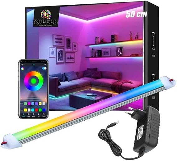 256 Renk Bluetooth Kontrol RGB Çubuk Şerit Led Renk Değiştiren Led Işık SB-6543 (Opak, 50 Cm) [Enerji Sınıfı A]