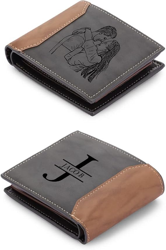 SimpleQ Personalized Photo Leather Wallet Custom Names Picture Wallet for Men Father Boyfriend (Gray#4)(Wa100367)