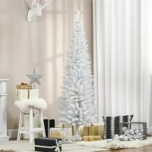Artificial White Christmas Tree 6ft - Unlit Premium Hinged Full Classic Spruce Colorful Xmas Tree with 390 PVC Tips & Foldable Metal Stand-Easy Assembly Holiday Party Decor for Home and Office