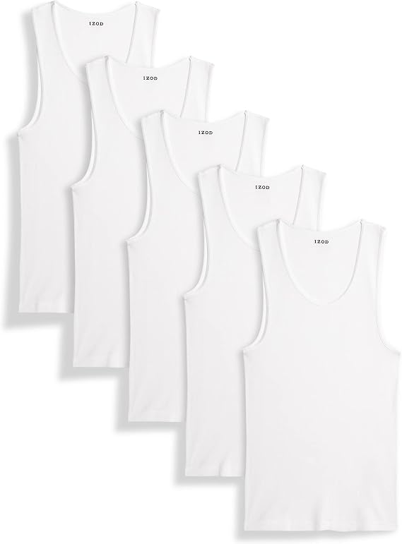 IZOD Mens Undershirt - 5 Pack Breathable Cotton Mens Tank Top - Sleeveless Ribbed Undershirts for Men