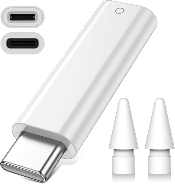 USB C Pencil Adapter +2 Pcs Nibs for Apple Pencil 1st Generation, USB-C to for Lightning Pencil Charger Adapter, Type-C iPencil Connector Bluetooth Pair Specific for iPad 10th 11th A16 Apple Pencil 1