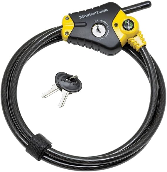 Master Lock Black and Yellow Python Cable Lock with Key, Outdoor Lock for Bikes, Trail Cameras, and Other Equipment, 6 Foot Long x 3/8-Inch Diameter, 8413DPF