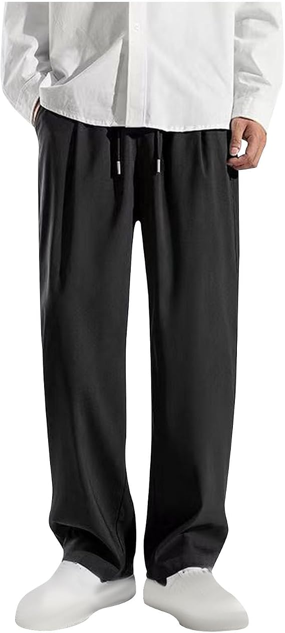Mens Baggy Sweatpant Fashion Solid Color Breathable Comfy Elastic Waist Comfy Casual Wide Leg Pants Sport Trouser