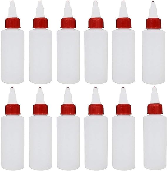 12 Pack Plastic Squeeze Bottles Tip Applicator With Screw Cap, 2 Ounce