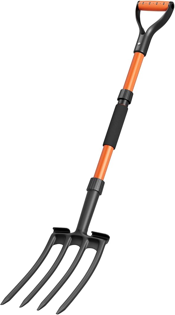 Pitch Fork for Garden Digging, 4-Tine Garden Fork with Foot Step, Y-Handle, Ergonomic Foam Grip, Lightweight Durable Pitchfork for Soil Loosening, Weeding, Potato Harvest & Yard Work-41 Inches
