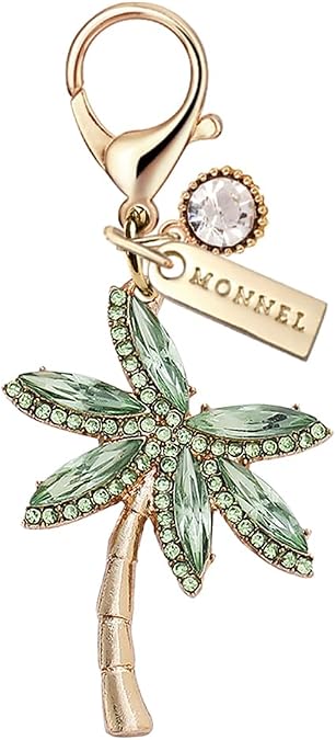 MC384 Crystal Coconut Tree Lobster Clasp Charm for Women with Velvet Bag (Green,1 Piece)