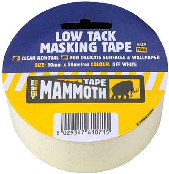 Everbuild Mammoth Low Tack Masking Tape – Easy Tear – Off White – 25mm x 25m