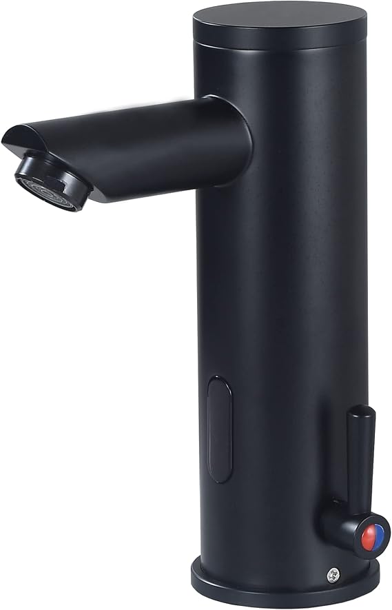 Automatic Touchless Bathroom Sink Faucet Motion Activated Sensor Hands Free Auto Off 1 Hole Commercial Infrared Brass Basin Faucets Adjustable Cold Hot Single Handle Water Mixer Matte Black