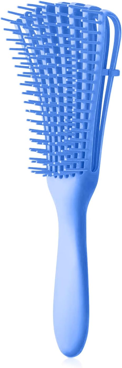 Detangle Brush for Curly, Afro 3a to 4c KinkyWavyFrizzy Hair - WetDry Long Thick Exfoliating Scalp Comb for Beautiful and Shiny Curls Blue