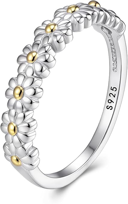 EVER FAITH Dainty 925 Sterling Silver Daisy Blooms Flower Ring Sunflower Stacking Promise Wedding Band Rings for Women