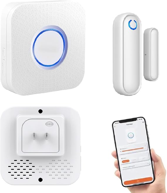 Door Chime with Phone App,WiFi Door Open Contact Sensor Alarm Chime with 600 FT Range,WiFi Door Ringer Alert for Business/Store/Home/Office When Enter (One Sensor One Gateway)