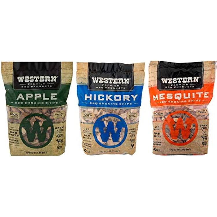 Western Perfect BBQ Smoking Wood Chips Variety Pack - Bundle 3 - Most Popular Flavors - Apple, Hickory & Mesquite Original Version