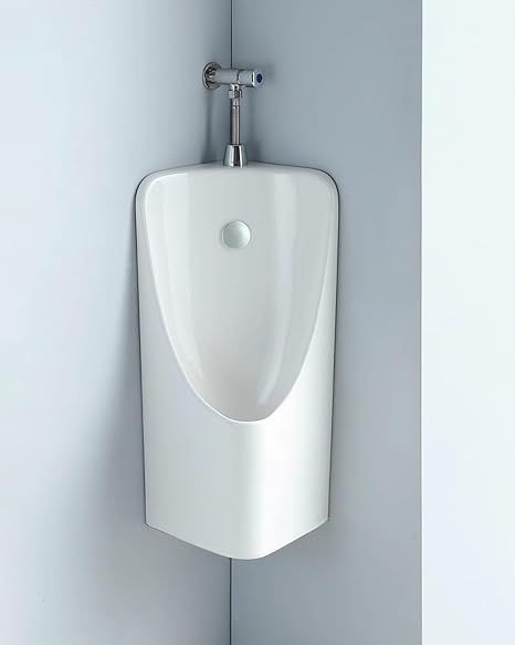 Wall Mounted Corner Urinal for Men, Ceramic Male Toilet Manual Flushing, Bathroom Urinals Wall Drain/Floor Drainage, Garage Basement Restroom Urinal(White)