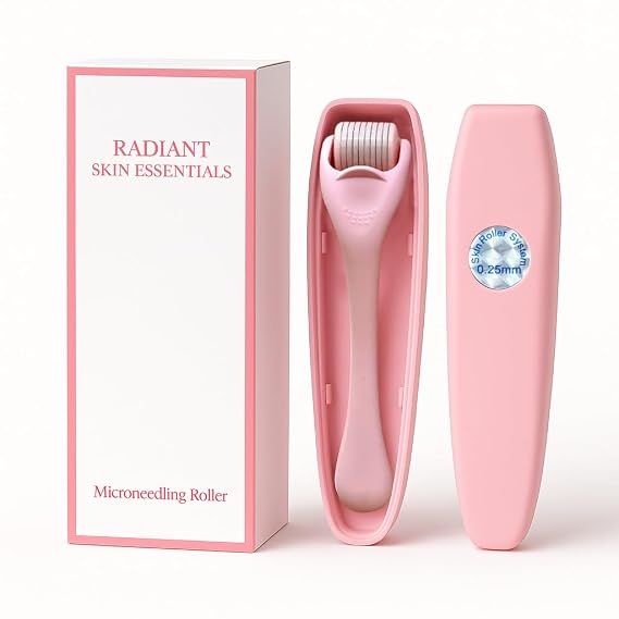 540 Stainless Steel Micropoint Derma Roller Microneedling Roller for Face, Scalp & Beard Skin Care Tool for Collagen Boost, Wrinkles & Hair Growth Storage Case Included (Matte Baby Pink)