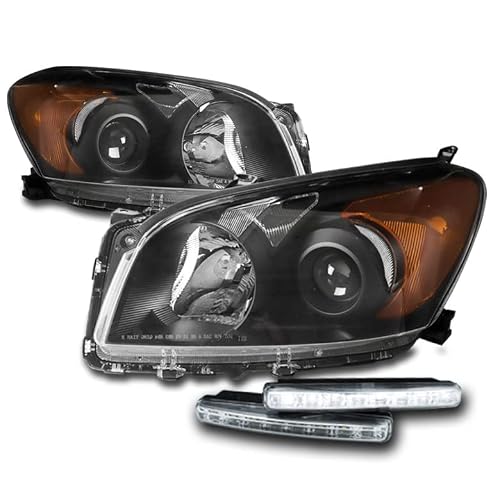 Black Projector Headlights Headlamps w6 White LED DRL Lights Compatible with 2009-2012 Toyota RAV4