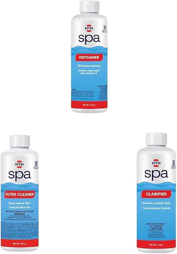 HTH Spa 86116 Defoamer & Spa 86123 Filter Cleaner & Spa 86121 Clarifier, Concentrated Spa & Hot Tub Chemical for Crystal Clear Water, 16 oz