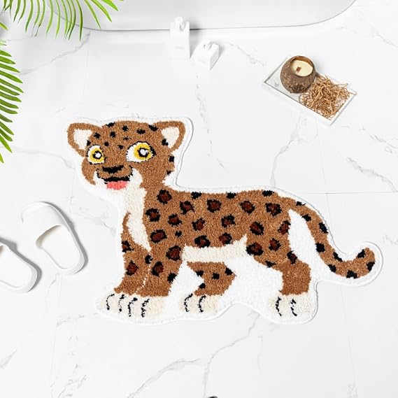 Huichenxing2021FURSTORE Leopard Bath Mat, Non Slip Plush Shower Rug