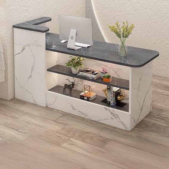 Modern Reception Desk with Display Shelves,Front Counter Table with Storage,Front Desk for Salons,Offices,Lobbies,Retail Stores and Cafes,Multiple Sizes & Colors