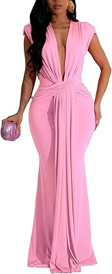 Ekaliy Elegant Bodycon Dresses for Women Deep V Neck Maxi Dress Mermaid Long Dress