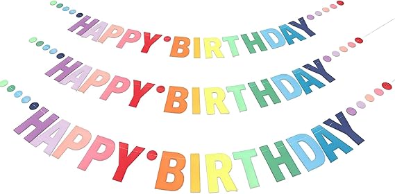 3 Pcs Happy Birthday Bunting Banners, Rainbow Happy Birthday Banners for Women Decorations, Colourful Birthdays Decorations Banner Suitable for Family Friends Parties