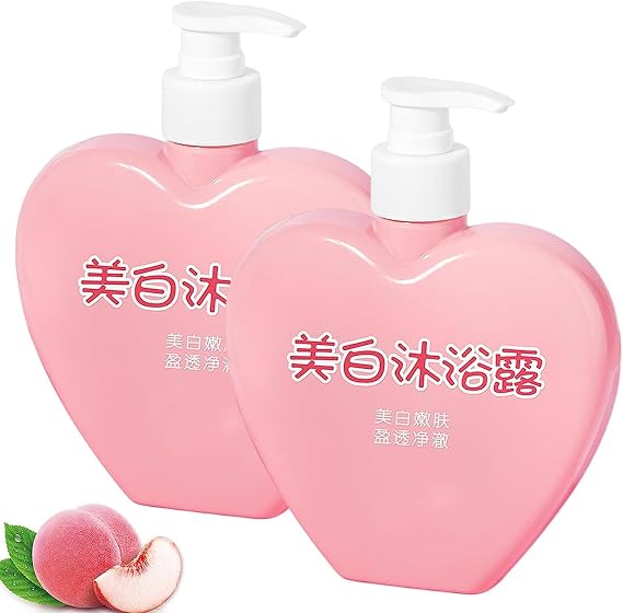 Skin Whitening Body Lotion, Peach Whitening Shower Gel, Deep Clean Whitening Moisturizing Shower, Long Lasting Fragrance Moisturizing Skin Body Wash, 380ml (2pcs)