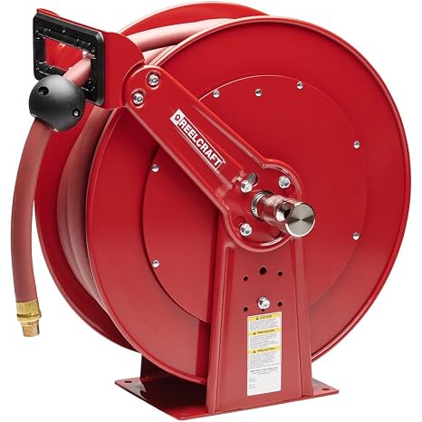 Reelcraft D84050 OLP Heavy Duty Dual Pedestal Hose Reel, 1" x 50', 250 Psi, Air/Water Hose Included