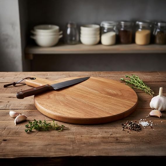Deconox Doğal Akasya Ağacı Sunum ve Servis Tahtası, Doğal Akasya Tahtası Saplı, Et, Peynir, Ekmek, Sebze ve Meyve Servis Tepsisi için Ahşap Mutfak Doğrama Tahtası (26 * 35 * 1.5cm)