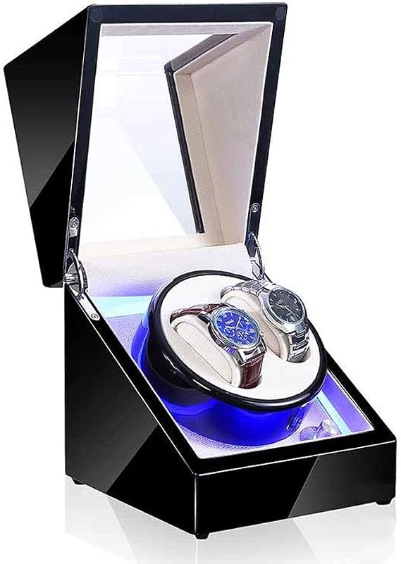 Watch Double Automatic Watch Winder Box, LED Switch 5-speed Adjustment Mode Wooden Luxury Storage Case For 2 Wrist Watches Happy Life (D)