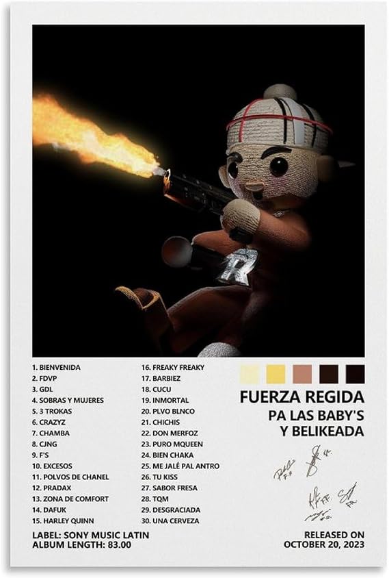 Fuerza Regida Poster Pa Las Baby's Y Belikeada Album Cover Poster for Bedroom Aesthetic Canvas Art Wall Decor 12x18inch(30x45cm)
