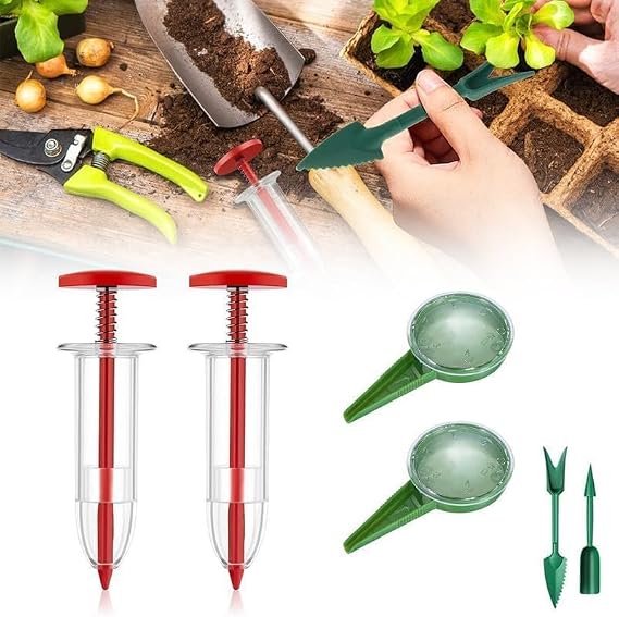 Upgraded Mini Seed Spreader, 2025 Newest Planter Tool, Small Sowing Seed Dispenser, Manual Seedlings Dibber and Widger Set, Handheld Garden Seed Sower Planter Lawn and Garden Spreaders for Tiny Seeds