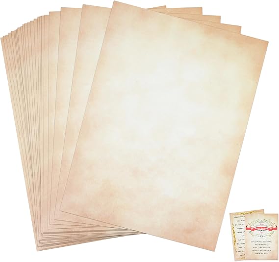 100 Sheets of Parchment Paper for Writing printing, Old Looking Vintage Design Stationery Vintage Letter Writing Paper for Invitation, Letter, Resume, Art, Double Sided