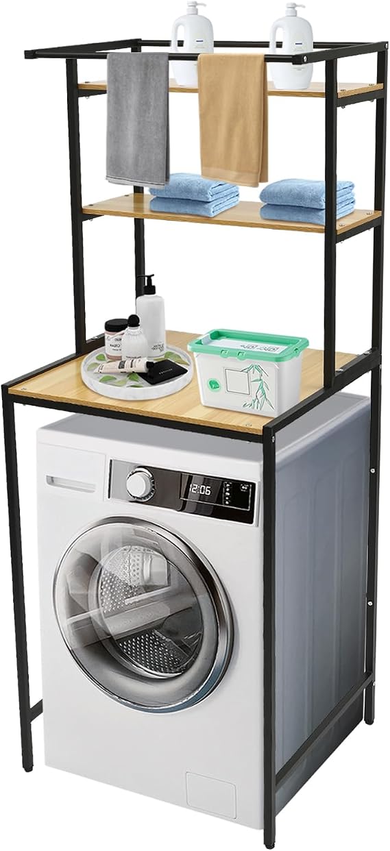 3-Tier Washing Machine Storage Shelf Rack, Bathroom Washer and Dryer Storage Shelf, Laundry Room Organizer Standing Shelf for Laundry Rooms, Balconies, Porches, Living Rooms 69 x 60 x 176.5cm