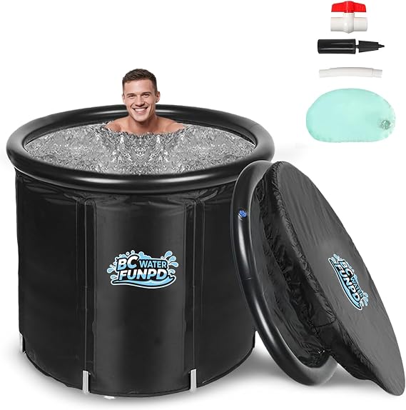 Ice Bath Tub for Athletes - Cold Plunge Tub Portable Ice Bath, Cold Plunge Tub with Cover for Recovery & Cold Water Therapy, Inflatable Cold Plunge for Indoor Outdoor 105 Gallons 85x85x75cm