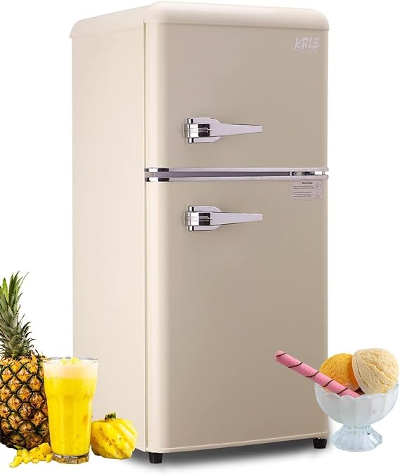 Majnesvon 3.5Cu.Ft Compact Refrigerator Mini Fridge with Freezer, Retro Handles Small Refrigerator with 2 Door, 7 Level Thermostat Removable Shelves for Kitchen, Dorm, Apartment, Bar, Office (Cream)