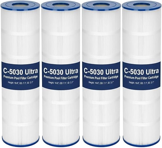 C5030 Pool Filter Cartridges, Compatible with Hayward SwimClear C5030, C5020, C5025, Replaces Hayward CX1280XRE, Pleatco PA131-PAK4, Unicel C-7494, Filbur FC-1227, 524 sq. ft, 4-Pack