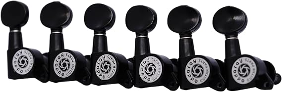 6 Inline Vintage Guitar Machine Heads - 1:15 Gear Ratio Sealed Tuning Key Pegs Tuners with Oval Shaped Button Replacement(E-1006, Black)